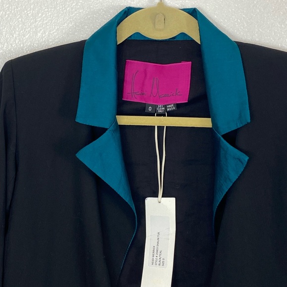New Heidi Merrick Women’s Shaun Tuxedo Jacket Crop Blazer Size 0 Color Blocking - Picture 3 of 11
